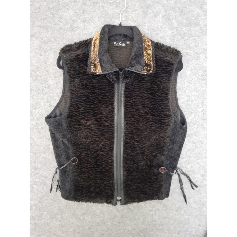 Vintage KD SPRING Womens Vest Large Brown Fleece Full Zip Lagenlook Artsy Boho